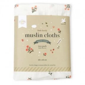 Organic cotton muslin cloth, Little Flowers, set of 2