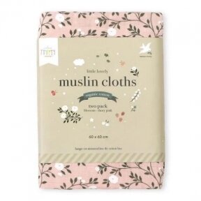 Organic cotton muslin cloth, blossom- dusty pink, set of 2