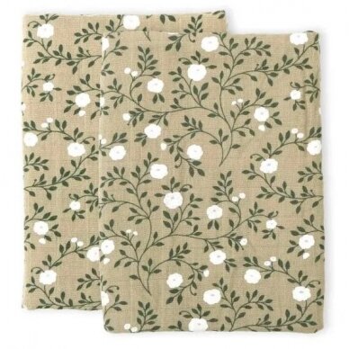 Organic cotton muslin cloth, blossom- dark sage, set of 2 2 Organic cotton muslin cloth, blossom- dark sage, set of 2 2